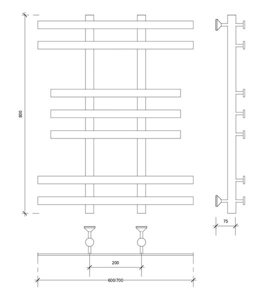 Полотенцесушитель водяной Secado Понтида 2 80x20x70 черный матовый