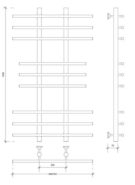 Полотенцесушитель водяной Secado Турин 2 100x20x60 черный матовый
