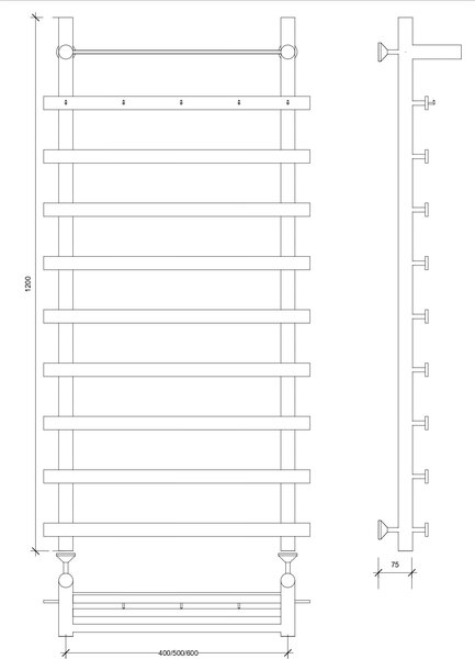Полотенцесушитель водяной Secado Понтида 1 КСП 120x50x60 черный матовый