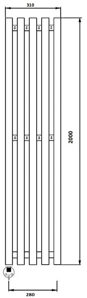 Дизайн-радиатор электрический Secado Бергамо 5К 2000x280 черный матовый