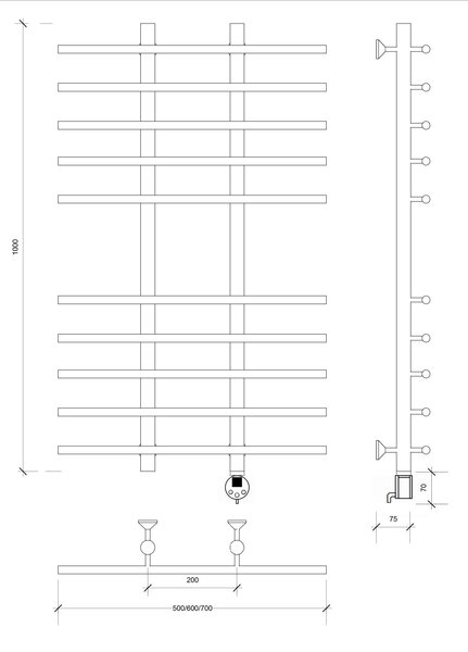 Полотенцесушитель электрический Secado Турин 4 100x20x60 черный матовый
