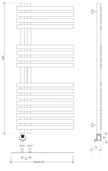 Полотенцесушитель электрический Secado Коредо 120x7x70 черный матовый