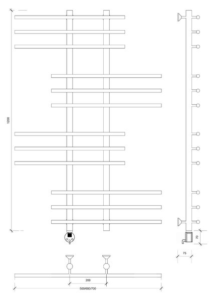 Полотенцесушитель электрический Secado Турин 5 120x20x50 черный матовый