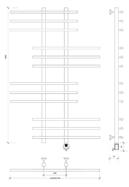 Полотенцесушитель электрический Secado Турин 5 120x20x60 черный матовый