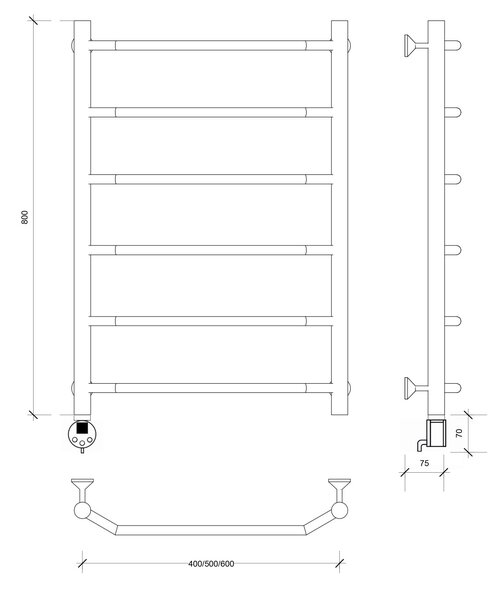 Полотенцесушитель электрический Secado Агата 1 80x50 черный матовый