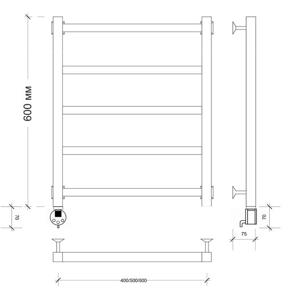 Полотенцесушитель электрический Secado Корсико 1 60x50 черный матовый