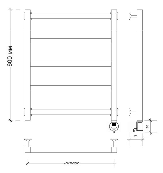 Полотенцесушитель электрический Secado Корсико 1 60x50 черный матовый