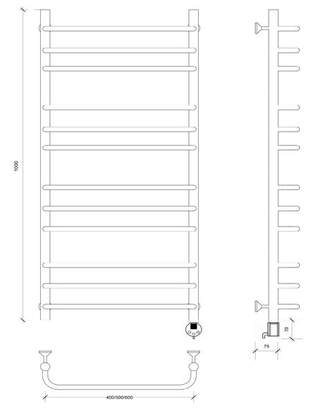 Полотенцесушитель электрический Secado Мерида 3 100x50 черный матовый