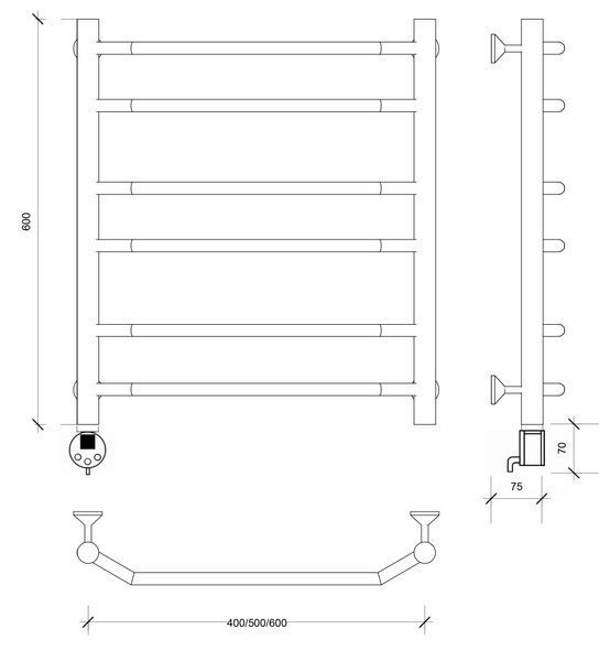 Полотенцесушитель электрический Secado Агата 2 60x40 черный матовый