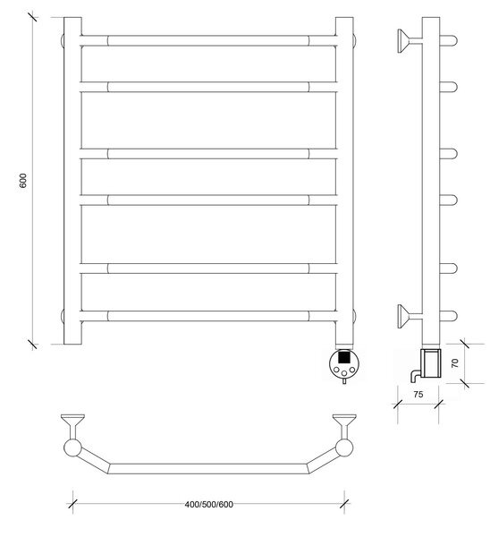 Полотенцесушитель электрический Secado Агата 2 60x40 черный матовый