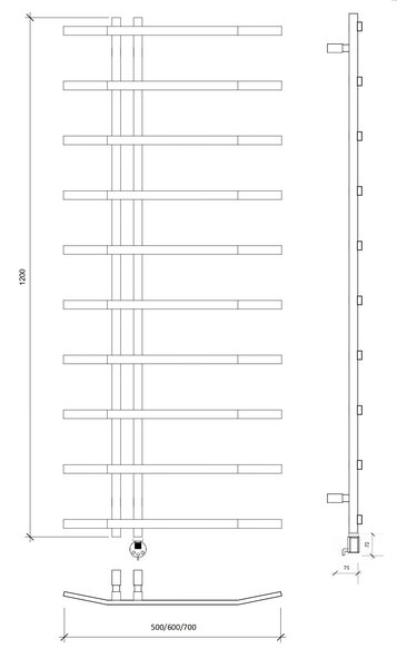 Полотенцесушитель электрический Secado Милето 120x7x70 черный матовый