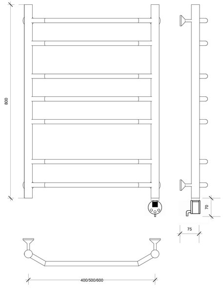 Полотенцесушитель электрический Secado Агата 2 80x40 черный матовый