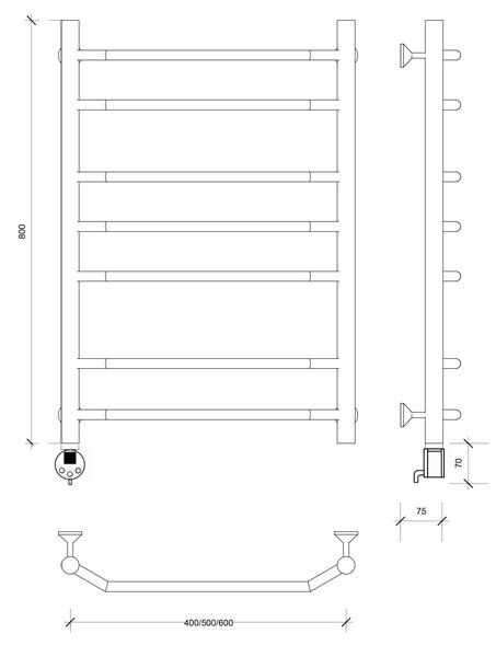 Полотенцесушитель электрический Secado Агата 2 80x60 черный матовый