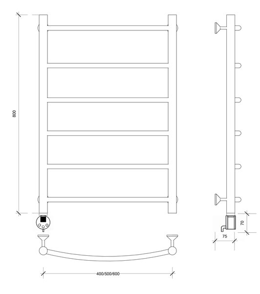 Полотенцесушитель электрический Secado Милан 1 80x40 черный матовый