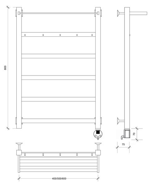 Полотенцесушитель электрический Secado Корсико 1 КСП 80x40 черный матовый