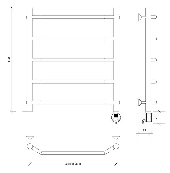 Полотенцесушитель электрический Secado Агата 1 60x40 черный матовый