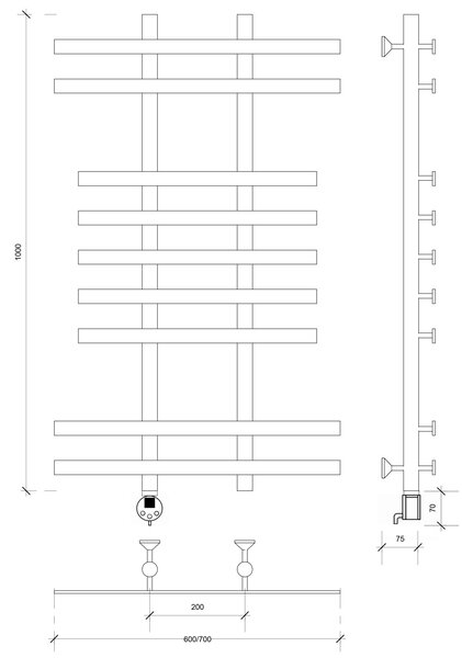 Полотенцесушитель электрический Secado Понтида 2 100x20x60 черный матовый