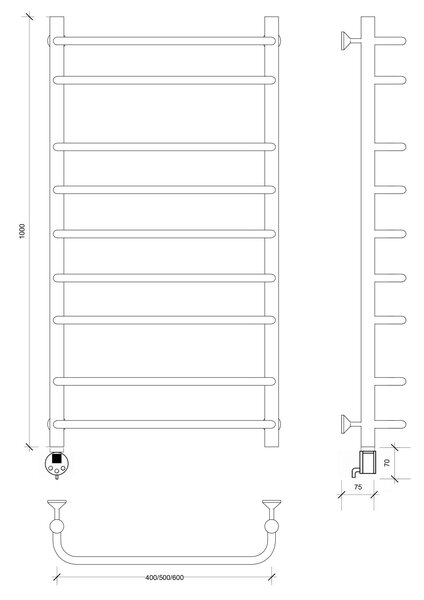 Полотенцесушитель электрический Secado Мерида 2 100x50 черный матовый