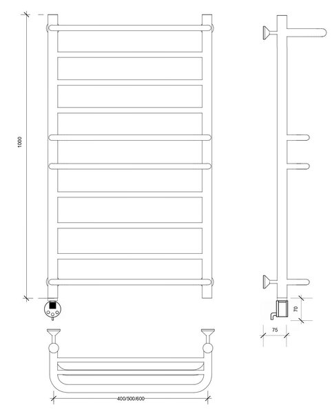 Полотенцесушитель электрический Secado Верона 2 100x60 черный матовый