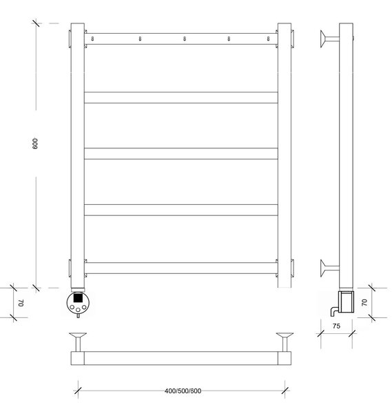 Полотенцесушитель электрический Secado Корсико 1 К 60x40 черный матовый