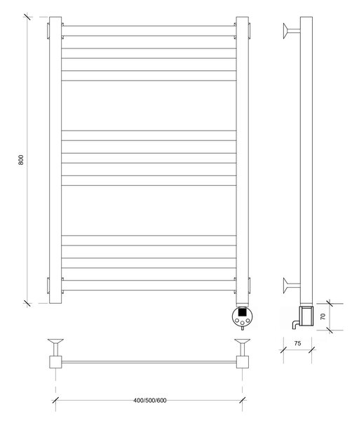 Полотенцесушитель электрический Secado Корсико 3 80x60 черный матовый