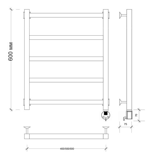 Полотенцесушитель электрический Secado Корато 1 60x40 черный матовый