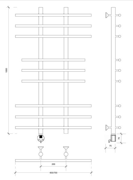Полотенцесушитель электрический Secado Турин 2 100x20x60 черный матовый