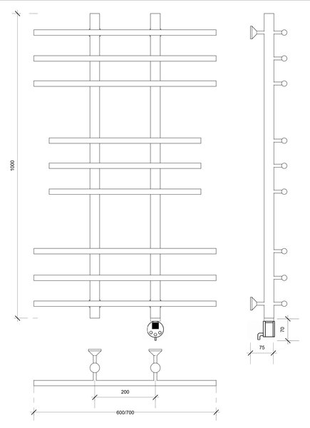 Полотенцесушитель электрический Secado Турин 2 100x20x60 черный матовый