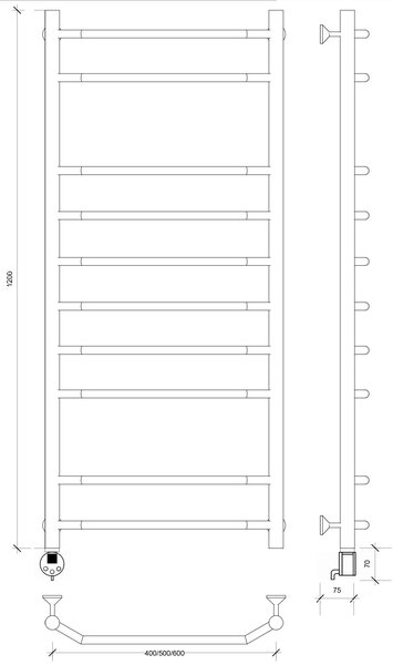 Полотенцесушитель электрический Secado Агата 2 120x40 черный матовый