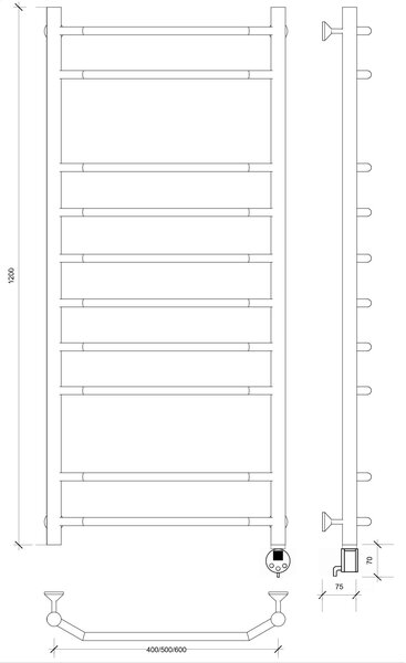 Полотенцесушитель электрический Secado Агата 2 120x40 черный матовый