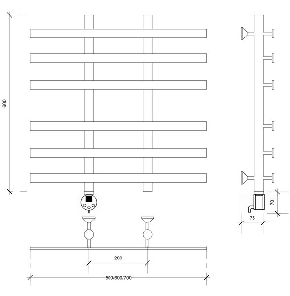 Полотенцесушитель электрический Secado Понтида 4 60x20x50 черный матовый