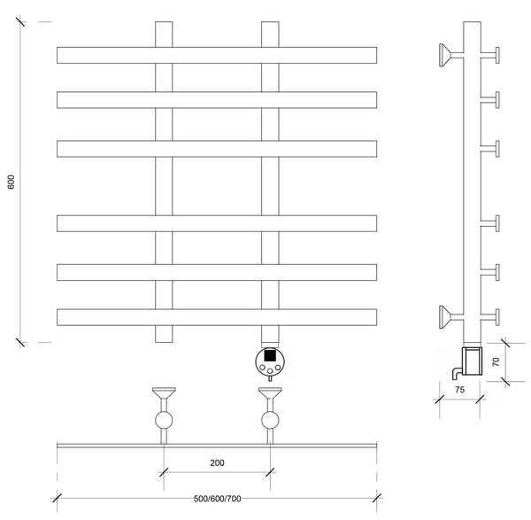 Полотенцесушитель электрический Secado Понтида 4 60x20x50 черный матовый