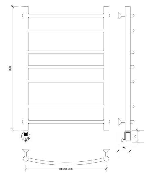 Полотенцесушитель электрический Secado Милан 2 80x60 черный матовый