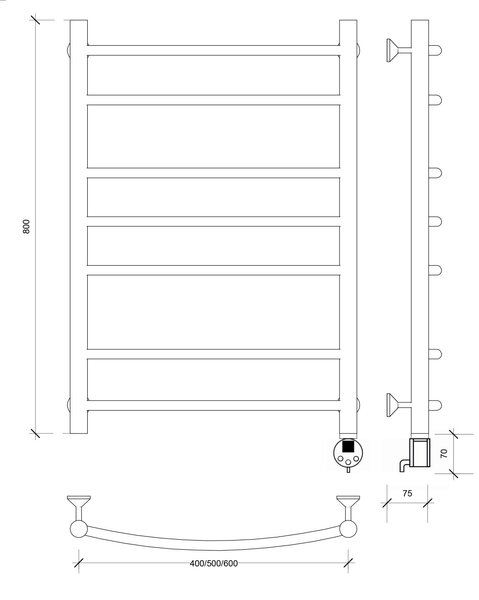 Полотенцесушитель электрический Secado Милан 2 80x60 черный матовый