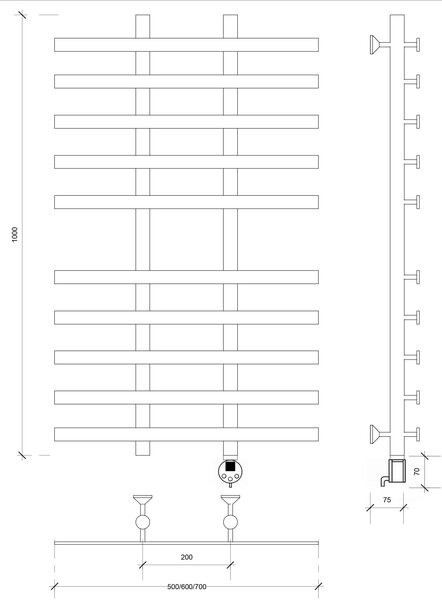 Полотенцесушитель электрический Secado Понтида 4 100x20x50 черный матовый