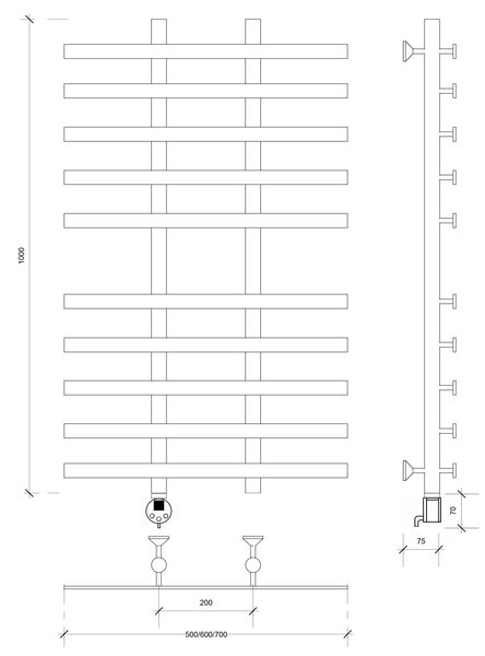 Полотенцесушитель электрический Secado Понтида 4 100x20x60 черный матовый
