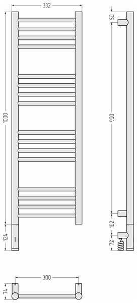 Полотенцесушитель электрический Сунержа РЭБ БОГЕМА 3.1 прямая 1000х300 МЭМ левый (Матовая шампань) 022-6004-1030