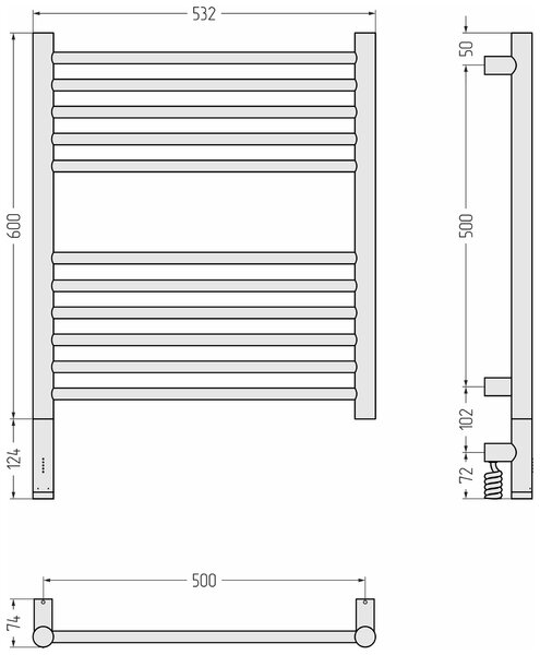 Полотенцесушитель электрический Сунержа РЭБ БОГЕМА 3.1 прямая 600х500 МЭМ левый (Сатин) 071-6004-6050