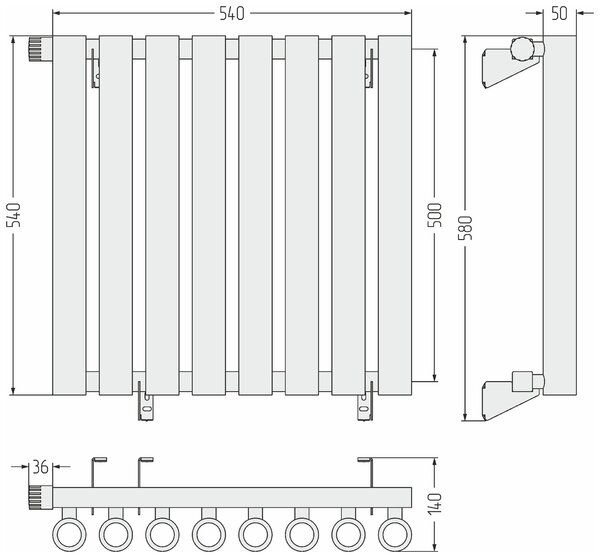Отопительный радиатор Сунержа ДР КУМИР-0 н/ж EU50 левый 500х540 / 8 сек (Матовый белый) 30-0350-5008