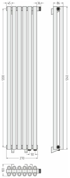Отопительный радиатор Сунержа ДР ЭСТЕТ-00 н/ж EU50 1200х270 / 6 сек (Матовый белый) 30-0322-1206