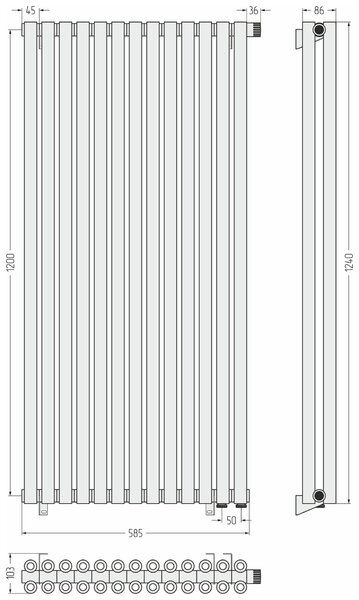 Отопительный радиатор Сунержа ДР ЭСТЕТ-00 н/ж EU50 1200х585 / 13 сек (Тёмный титан муар) 15-0322-1213