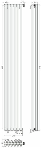 Отопительный радиатор Сунержа ДР ЭСТЕТ-00 н/ж EU50 1800х270 / 6 сек (Белый) 12-0322-1806