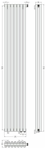 Отопительный радиатор Сунержа ДР ЭСТЕТ-00 н/ж EU50 1800х315 / 7 сек (Белый) 12-0322-1807