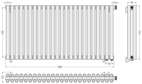 Отопительный радиатор Сунержа ДР ЭСТЕТ-00 н/ж EU50 500х1080 / 24 сек (Матовый белый) 30-0322-5024