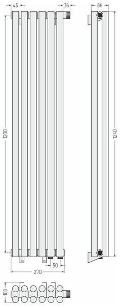 Отопительный радиатор Сунержа ДР ЭСТЕТ-11 н/ж EU50 1200х270 / 6 сек (Матовый белый) 30-0312-1206