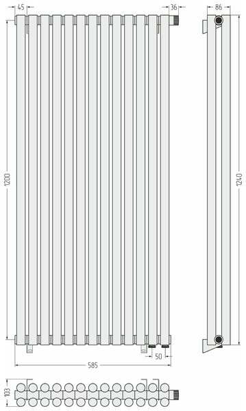 Отопительный радиатор Сунержа ДР ЭСТЕТ-11 н/ж EU50 1200х585 / 13 сек (Матовый чёрный) 31-0312-1213