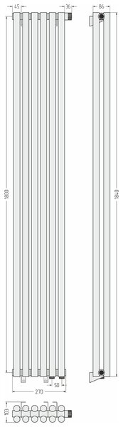 Отопительный радиатор Сунержа ДР ЭСТЕТ-11 н/ж EU50 1800х270 / 6 сек (Золотой шёлк) 32-0312-1806