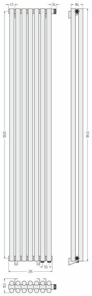 Отопительный радиатор Сунержа ДР ЭСТЕТ-11 н/ж EU50 1800х315 / 7 сек (Золотой шёлк) 32-0312-1807