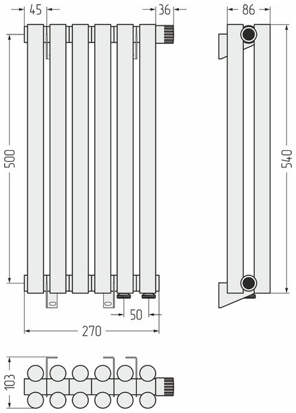 Отопительный радиатор Сунержа ДР ЭСТЕТ-11 н/ж EU50 500х270 / 6 сек (Состаренная бронза) 05-0312-5006