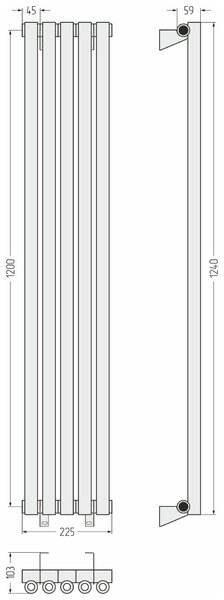 Отопительный радиатор Сунержа ДР ЭСТЕТ-0 н/ж 1200х225 / 5 сек (Матовый чёрный) 31-0331-1205